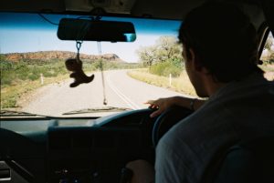 driving a van in the australian road trip through the outback
